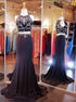 Two Piece Mermaid Jewel Grape Spandex Prom Dress with Rhinestones LBQ0036